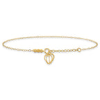 14K Cable Chain with Diamond-cut Heart Cage Dangle 9 inch Plus 1 inch Extender - Total 10 inch Anklet