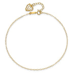 14K Cable Chain with Diamond-cut Heart Cage Dangle 9 inch Plus 1 inch Extender - Total 10 inch Anklet