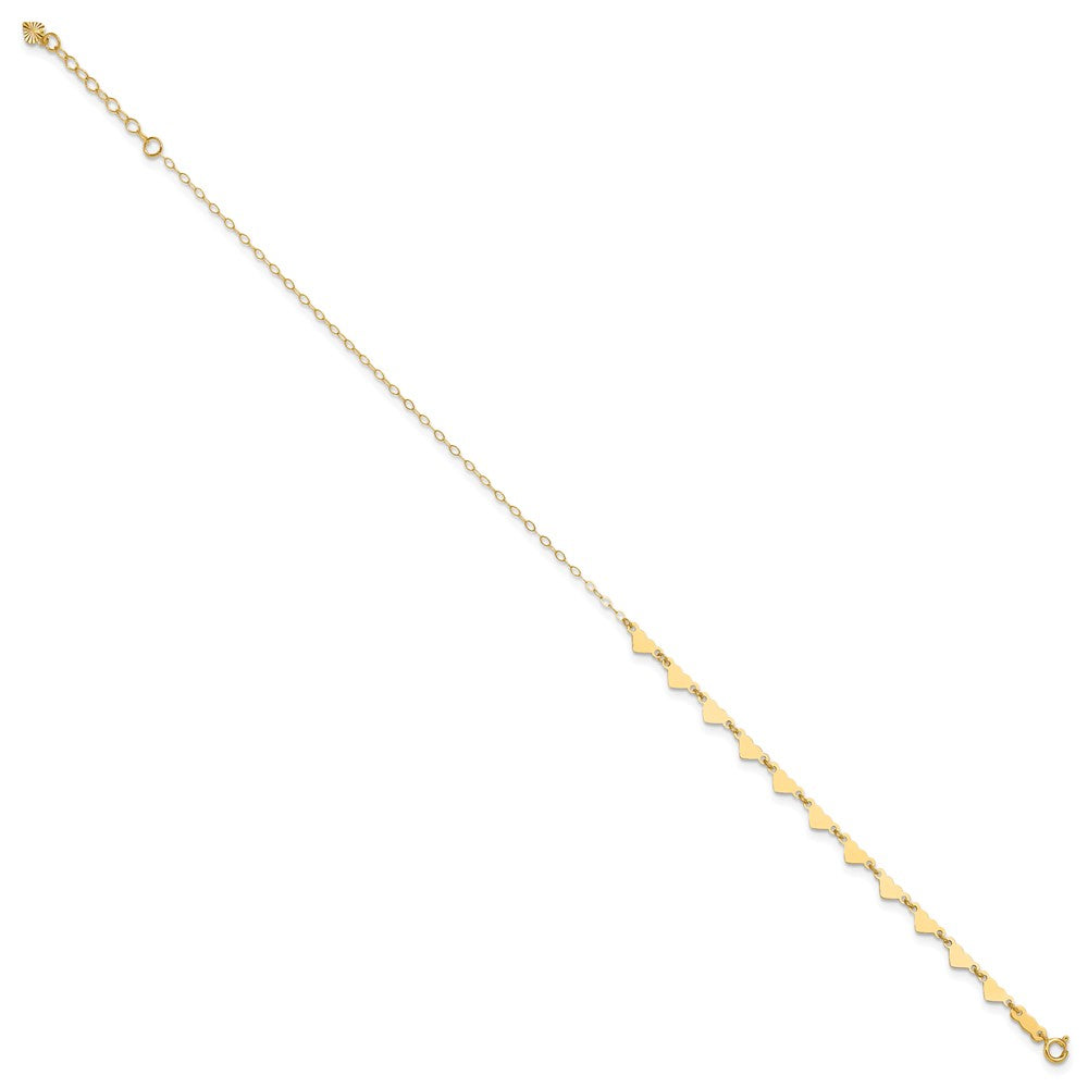 14K Hearts and Oval Links 9 inch Plus 1 inch Extender - Total 10 inch Anklet