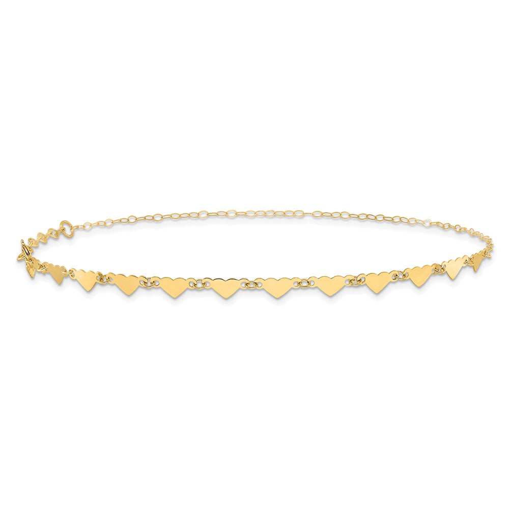14K Hearts and Oval Links 9 inch Plus 1 inch Extender - Total 10 inch Anklet