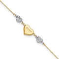 14K Two-tone Diamond-cut and LOVE Puffed Heart 9 inch Plus 1 inch Extender - Total 10 inch Anklet