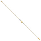 14K Two-tone Diamond-cut and MOM Puffed Heart 9 inch Plus 1 inch Extender - Total 10 inch Anklet