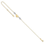 14K Two-tone Diamond-cut and MOM Puffed Heart 9 inch Plus 1 inch Extender - Total 10 inch Anklet