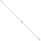 14K Two-tone Chain and Diamond-cut Beads 9 inch Plus 1 inch Extender - Total 10 inch Anklet