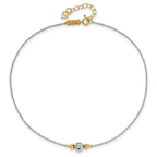 14K Two-tone Chain and Diamond-cut Beads 9 inch Plus 1 inch Extender - Total 10 inch Anklet