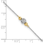 14K Two-tone Chain and Diamond-cut Beads 9 inch Plus 1 inch Extender - Total 10 inch Anklet