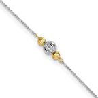 14K Two-tone Chain and Diamond-cut Beads 9 inch Plus 1 inch Extender - Total 10 inch Anklet