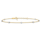 14K Two-tone Diamond-cut Beads 7-Station 9 inch Plus 1 inch Extender - Total 10 inch Anklet