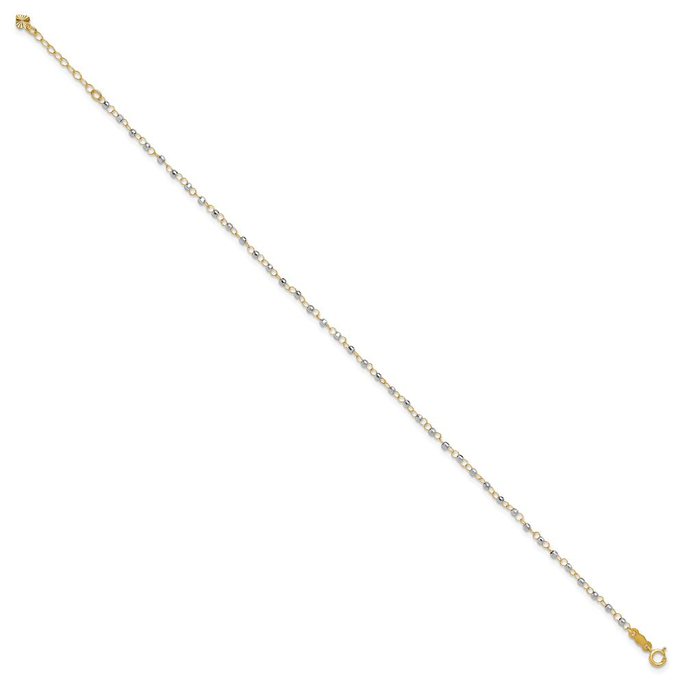 14K Two-tone Chain with Mirror Beads 9 inch Plus 1 inch Extender - Total 10 inch Anklet