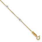 14k Two-tone Cable Chain Mirror Beads 8-Station 9 inch Plus 1 inch Extender - Total 10 inch Anklet