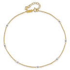 14K Two-tone Ropa Chain Mirror Beads 7-Station 9 inch Plus 1 inch Extender - Total 10 inch Anklet
