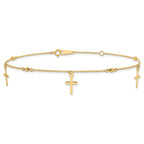 14k Diamond-cut 3 Cross Dangles and Beads 9 inch Plus 1 inch Extender - Total 10 inch Anklet