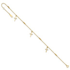 14k Diamond-cut 3 Cross Dangles and Beads 9 inch Plus 1 inch Extender - Total 10 inch Anklet