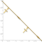 14k Diamond-cut 3 Cross Dangles and Beads 9 inch Plus 1 inch Extender - Total 10 inch Anklet