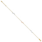 14K Tri-color Open Wavy Links 3-Station 9 inch Plus 1 inch Extender - Total 10 inch Anklet