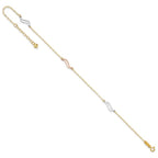 14K Tri-color Open Wavy Links 3-Station 9 inch Plus 1 inch Extender - Total 10 inch Anklet