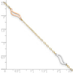 14K Tri-color Open Wavy Links 3-Station 9 inch Plus 1 inch Extender - Total 10 inch Anklet