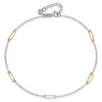 14K Tri-color Oval Link 5-Station 9 inch Plus 1 inch Extender - Total 10 inch Anklet