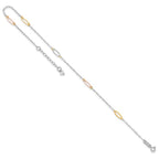 14K Tri-color Oval Link 5-Station 9 inch Plus 1 inch Extender - Total 10 inch Anklet