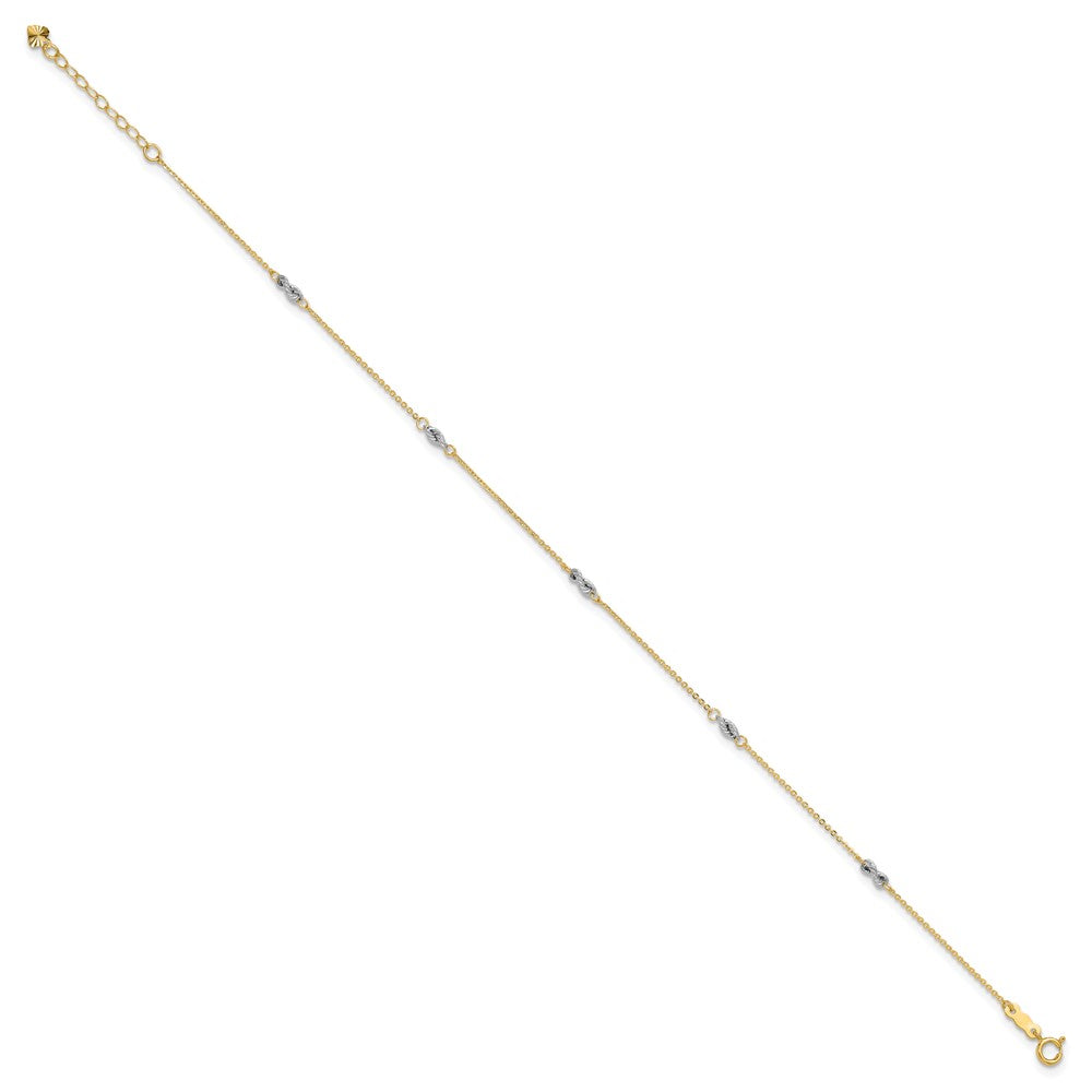 14K Two-tone Fancy Twist 5-Station 9 inch Plus 1 inch Extender - Total 10 inch Anklet