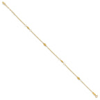 14K Diamond-cut Rice Puff Beads 4-Station 9 inch Plus 1 inch Extender - Total 10 inch Anklet