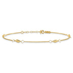 14K Diamond-cut Rice Puff Beads 4-Station 9 inch Plus 1 inch Extender - Total 10 inch Anklet
