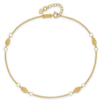 14K Diamond-cut Rice Puff Beads 4-Station 9 inch Plus 1 inch Extender - Total 10 inch Anklet