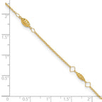 14K Diamond-cut Rice Puff Beads 4-Station 9 inch Plus 1 inch Extender - Total 10 inch Anklet