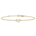 14K Textured and Polished Crescent Moon 9 inch Plus 1 inch Extender - Total 10 inch Anklet