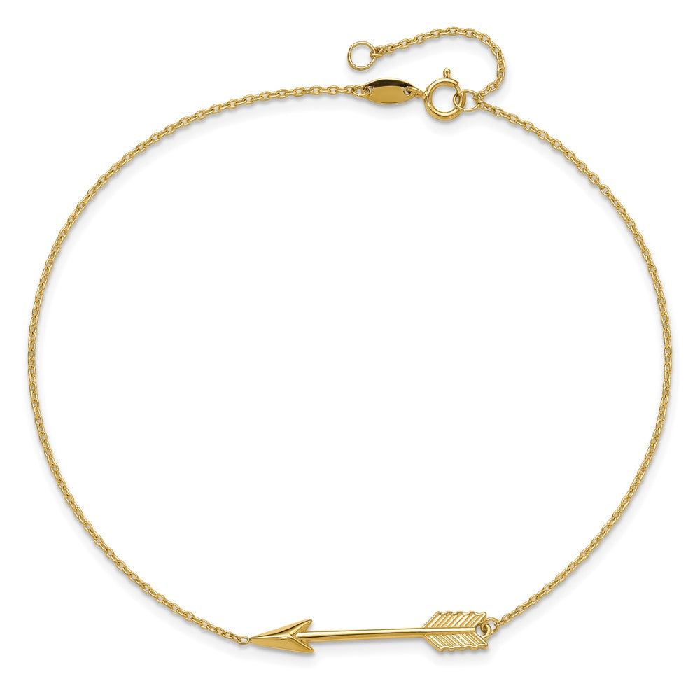 14K Polished Arrow 9 inch Plus 1 inch Extender - Total 10 inch Anklet