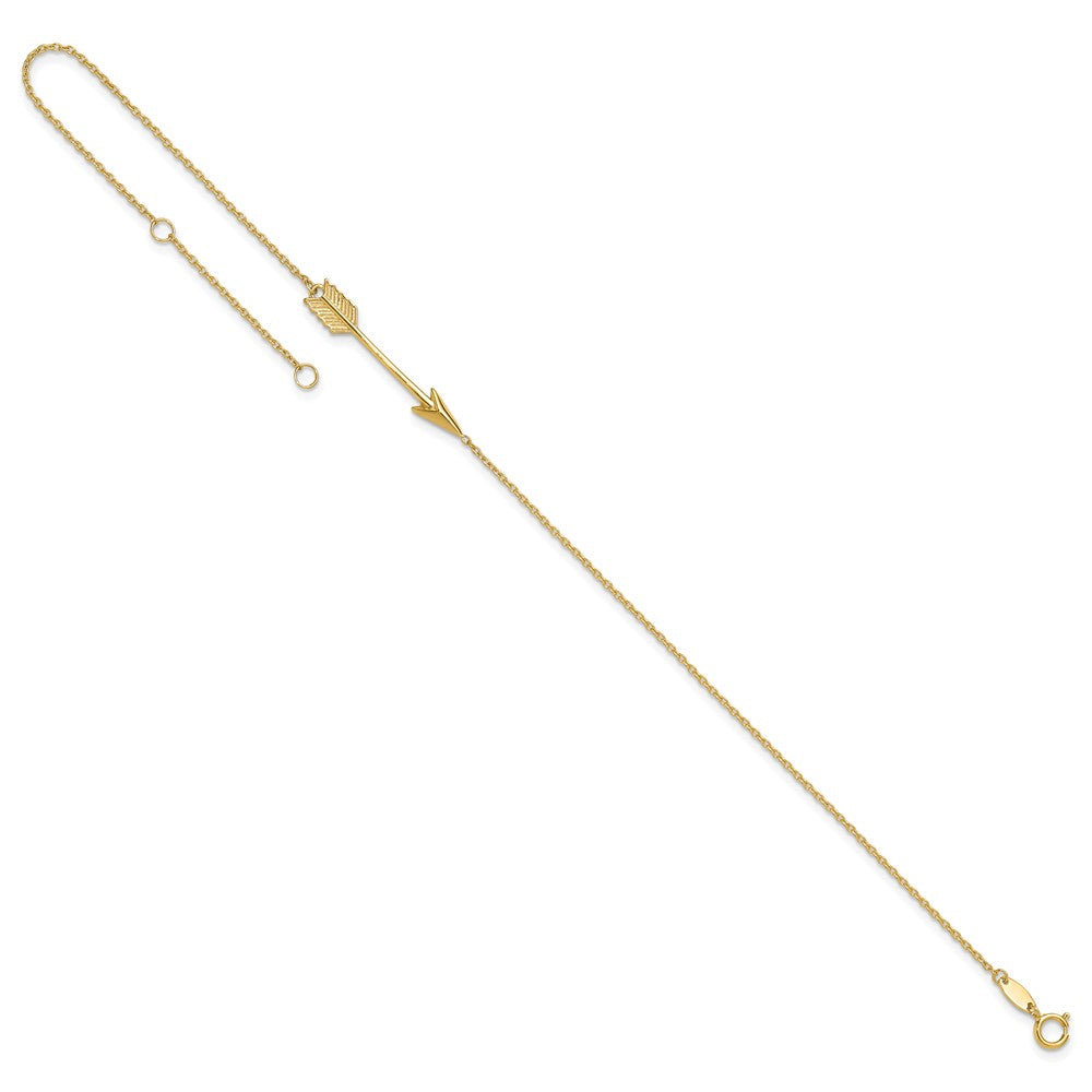 14K Polished Arrow 9 inch Plus 1 inch Extender - Total 10 inch Anklet