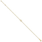 14K Textured and Polished Open Heart 9 inch Plus 1 inch Extender - Total 10 inch Anklet