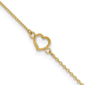 14K Textured and Polished Open Heart 9 inch Plus 1 inch Extender - Total 10 inch Anklet