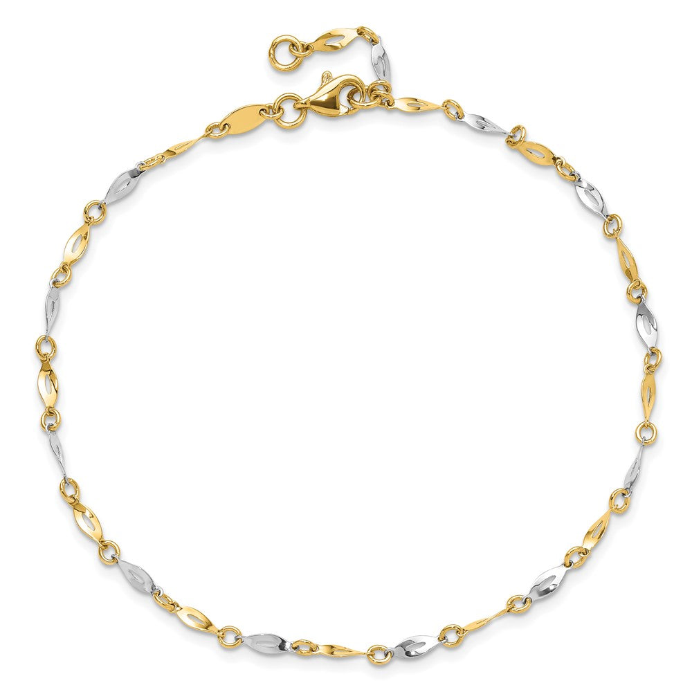 14K Two-Tone Polished Twisted Link 9 inch Plus 1 inch Extender - Total 10 inch Anklet