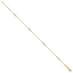 14K Two-Tone Diamond-cut Leaf 4-Station 9 inch Plus 1 inch Extender - Total 10 inch Anklet