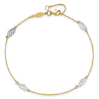 14K Two-Tone Diamond-cut Leaf 4-Station 9 inch Plus 1 inch Extender - Total 10 inch Anklet