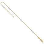 14K Two-Tone Diamond-cut Leaf 4-Station 9 inch Plus 1 inch Extender - Total 10 inch Anklet