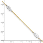 14K Two-Tone Diamond-cut Leaf 4-Station 9 inch Plus 1 inch Extender - Total 10 inch Anklet