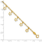 14k Polished and Textured Dangle Stars 9 inch Plus 1 inch Star Dangle Extender - Total 10 inch Anklet