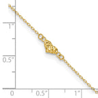 14k Polished Diamond-cut Triple Puffed Hearts 9 inch Plus 1 inch Extender - Total 10 inch Anklet