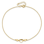 14k Polished Open Heart 10 inch Plus 0.75 inch Extender - Total 10.75 inch Anklet