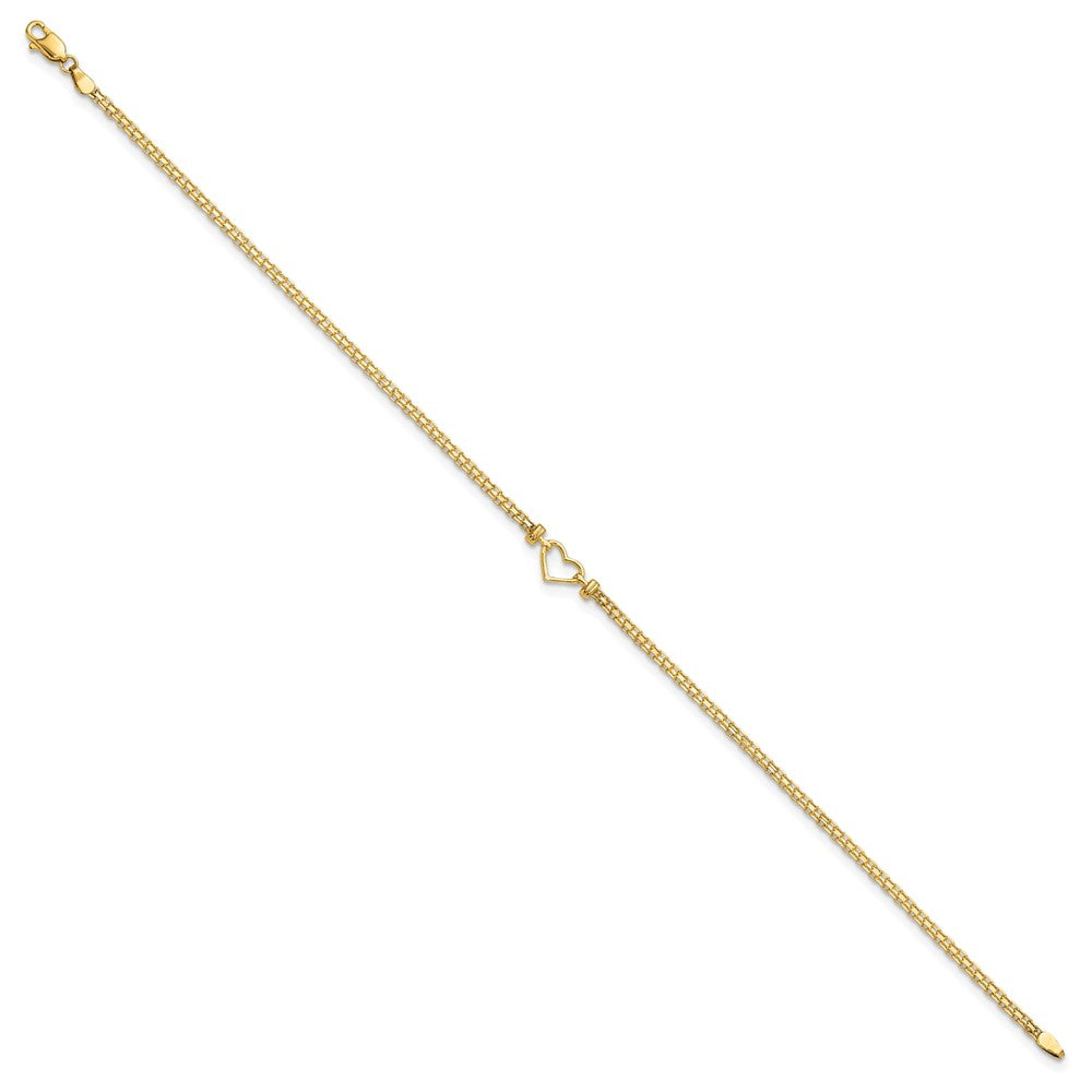 14k Polished Open Heart and Bismark Chain 9 inch Anklet