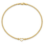 14k Polished Open Heart and Bismark Chain Anklet