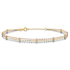 14k Tri-color 3-Strand Diamond-cut Beaded 9-Station 9 inch Plus 1 inch Extender - Total 10 inch Anklet