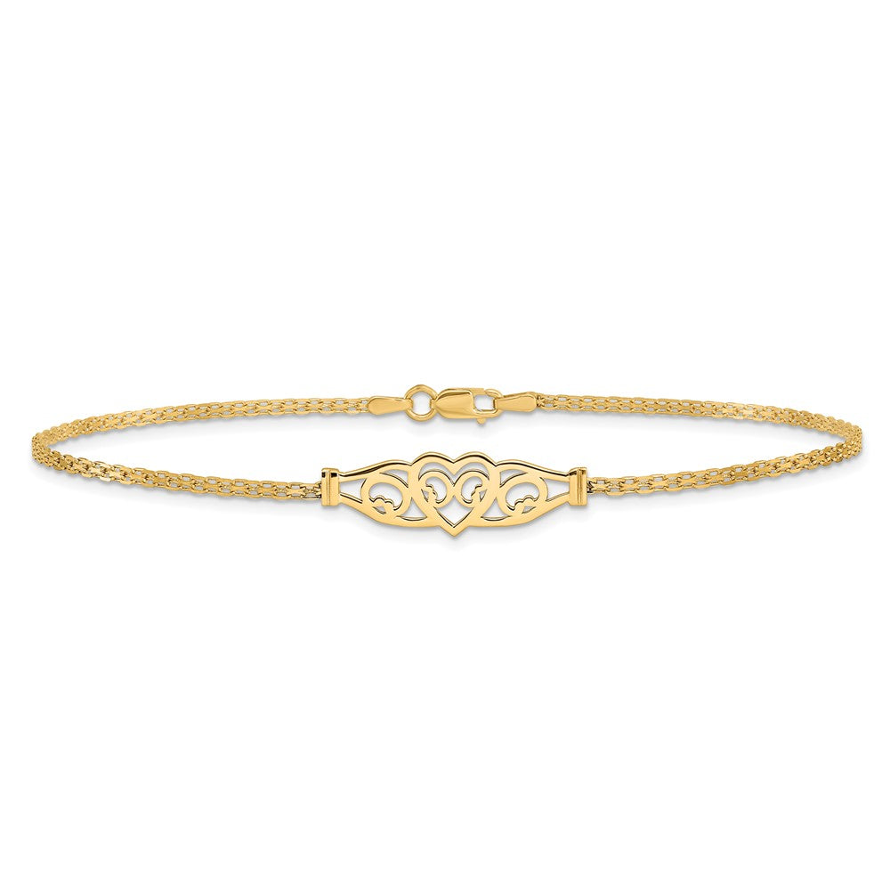 14k Polished Filigree Heart and Bismark Chain Anklet