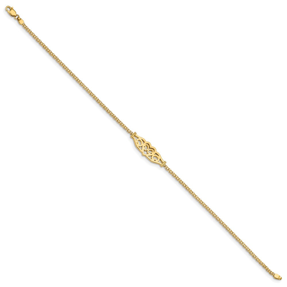 14k Polished Filigree Heart and Bismark Chain Anklet