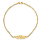 14k Polished Filigree Heart and Bismark Chain 9 inch Anklet