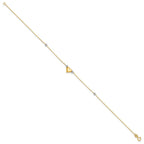 14k Two-tone Polished Puffed Heart with Beads 10 inch Anklet