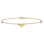 14k Two-tone Polished Puffed Heart with Beads 10 inch Anklet