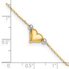14k Two-tone Polished Puffed Heart with Beads 10 inch Anklet